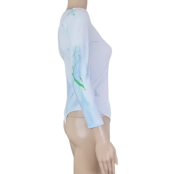 Free People Truth Or Square Custom Tie Dye Clouds Bodysuit White Basic - Picture 4 of 5